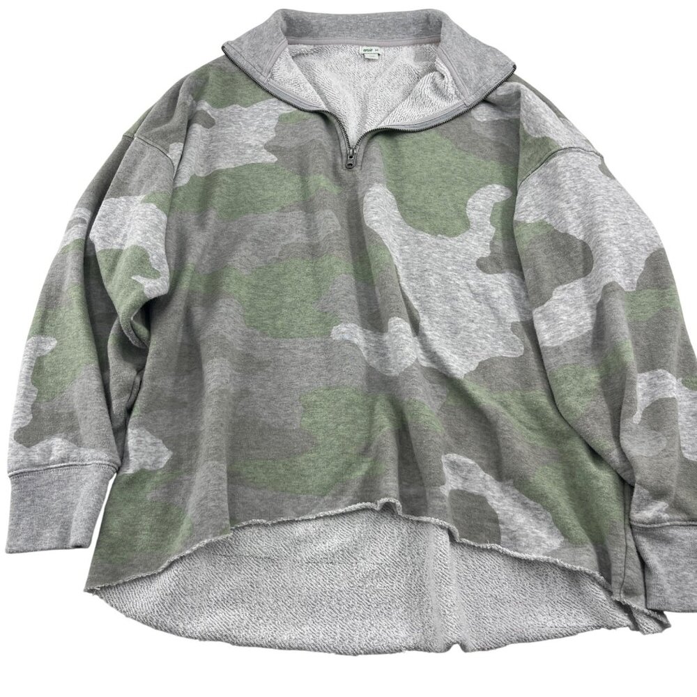 Aerie Camo‎ Quarter Zip Sweatshirt Pullover Raw Hem Casual Women's S